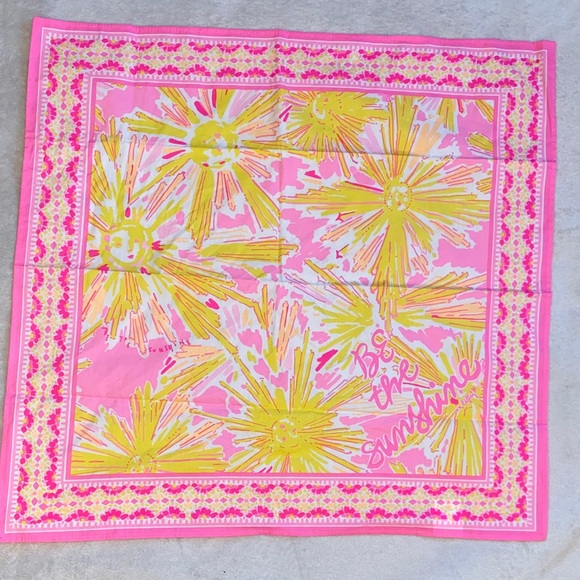 Lilly Pulitzer Be The Sunshine 100% cotton bandana pink yellow white peach - Picture 2 of 7